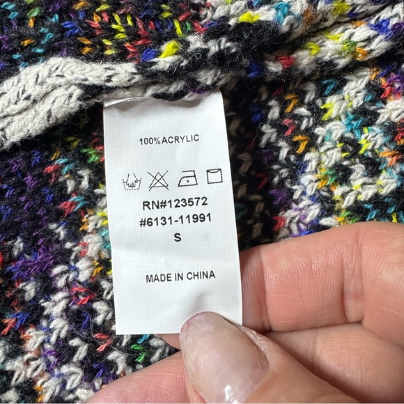 On Blue Hooded Duster Cardigan Sweater Aztec Bohemian Festival Colorful Print - Picture 7 of 7